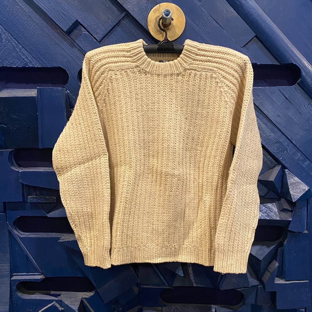 Men's Thick 100% wool Polo jean Co crew neck Cream Sweater Size L